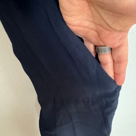 Madewell Jumpsuit Navy Smocked Square Neck Zip Sleeveless Straight Leg Sz 12 - Picture 5 of 7